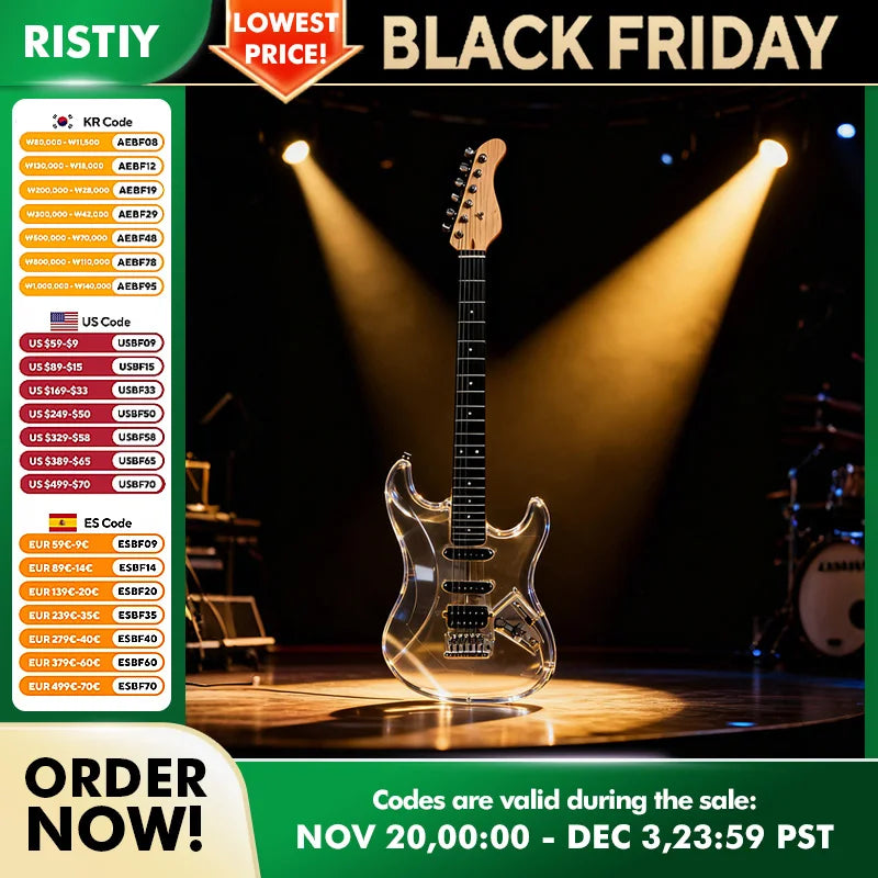 Crystal Electric Guitar Transparent Acrylic Beginner With Rosewood Fretboard Single