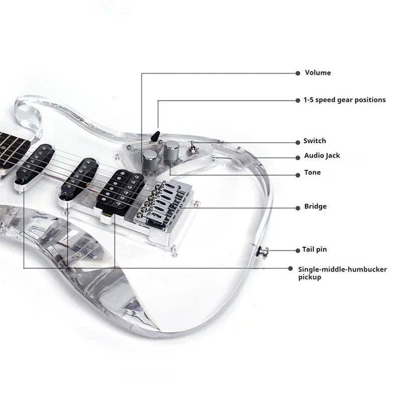 Crystal Electric Guitar Transparent Acrylic Beginner With Rosewood Fretboard Single