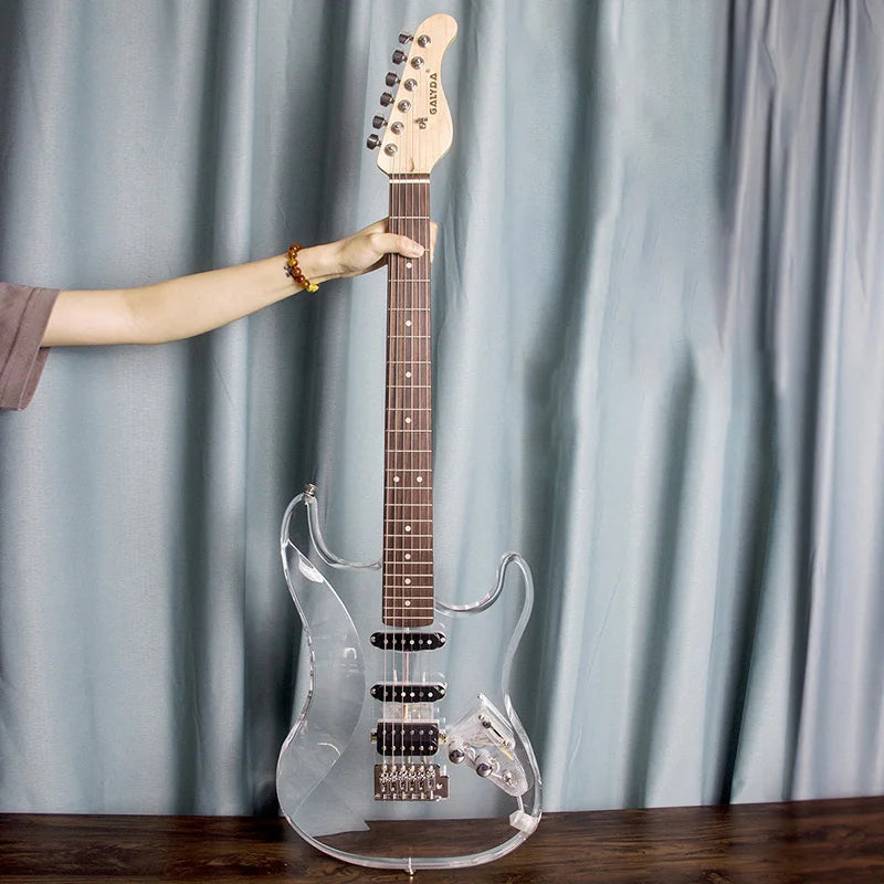 Crystal Electric Guitar Transparent Acrylic Beginner With Rosewood Fretboard Single
