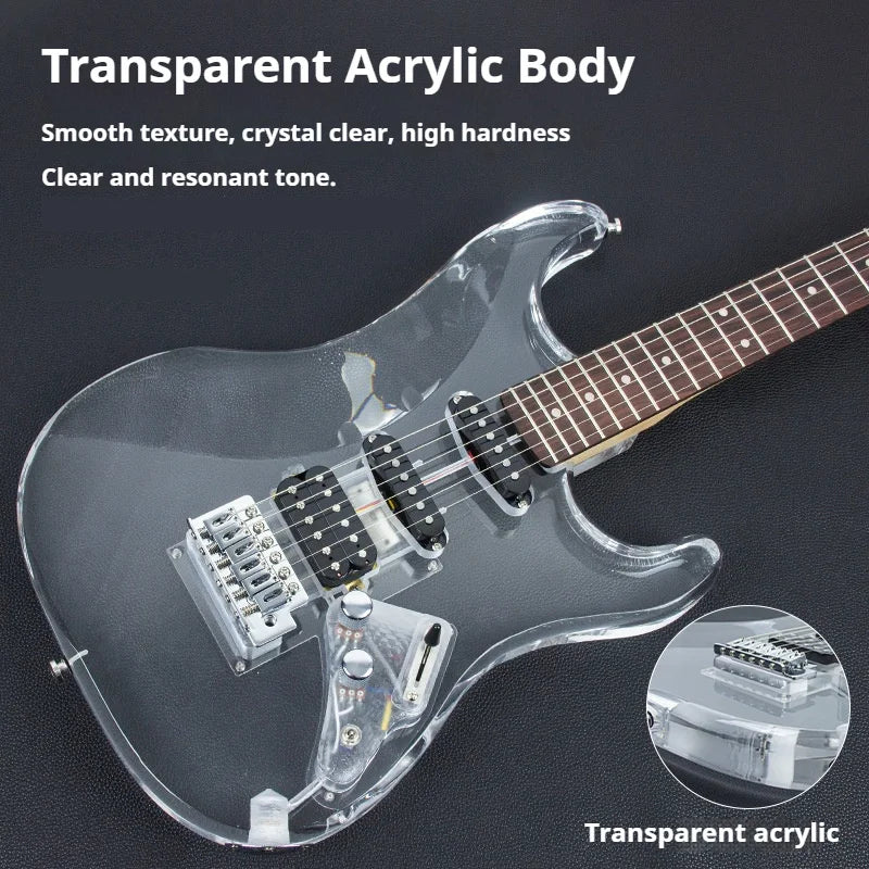 Crystal Electric Guitar Transparent Acrylic Beginner With Rosewood Fretboard Single
