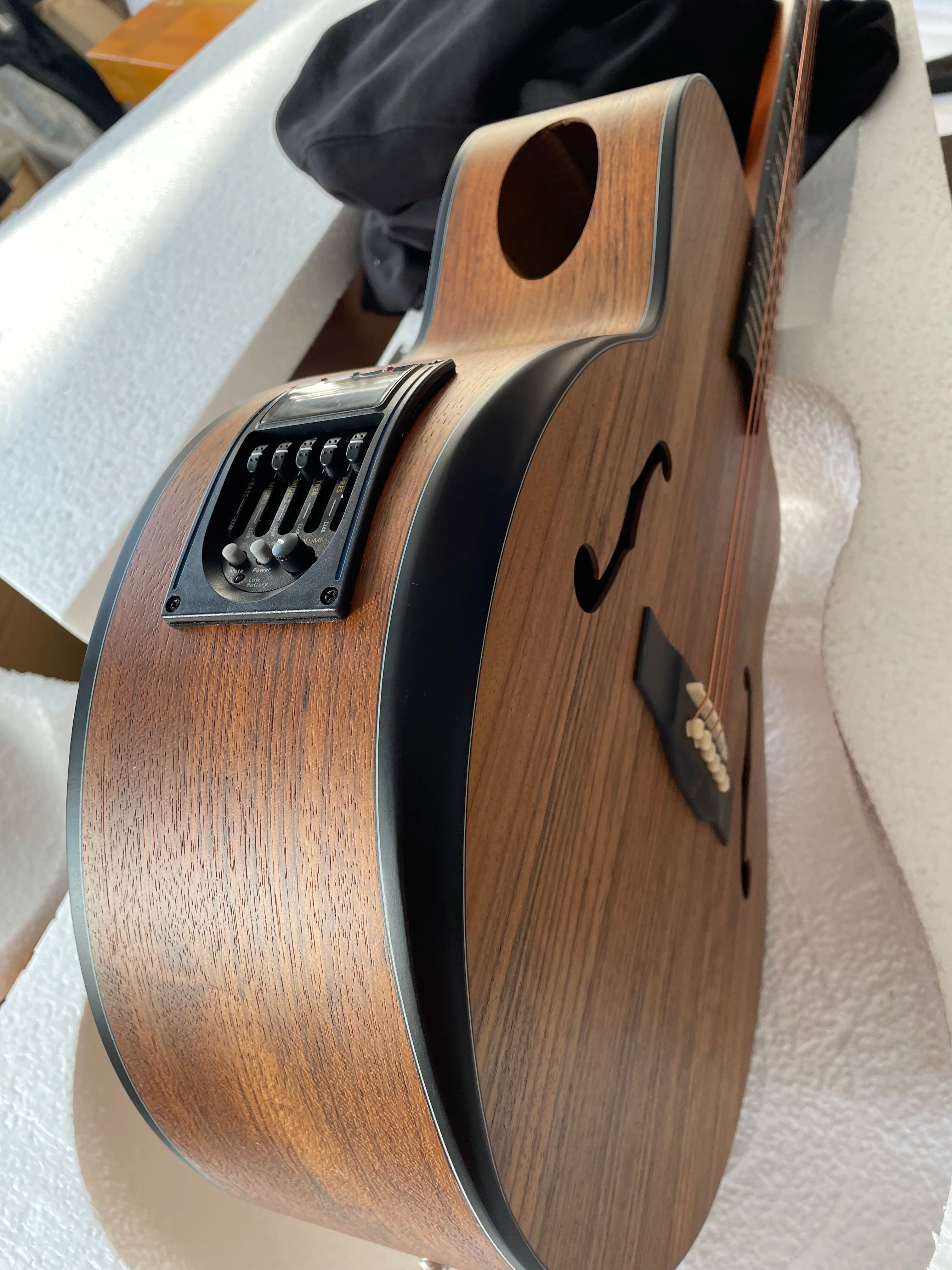 Electric Semi Acoustic Guitar with Pickup,F Holes,6 Strings,Inbuilt Tuner, Picks