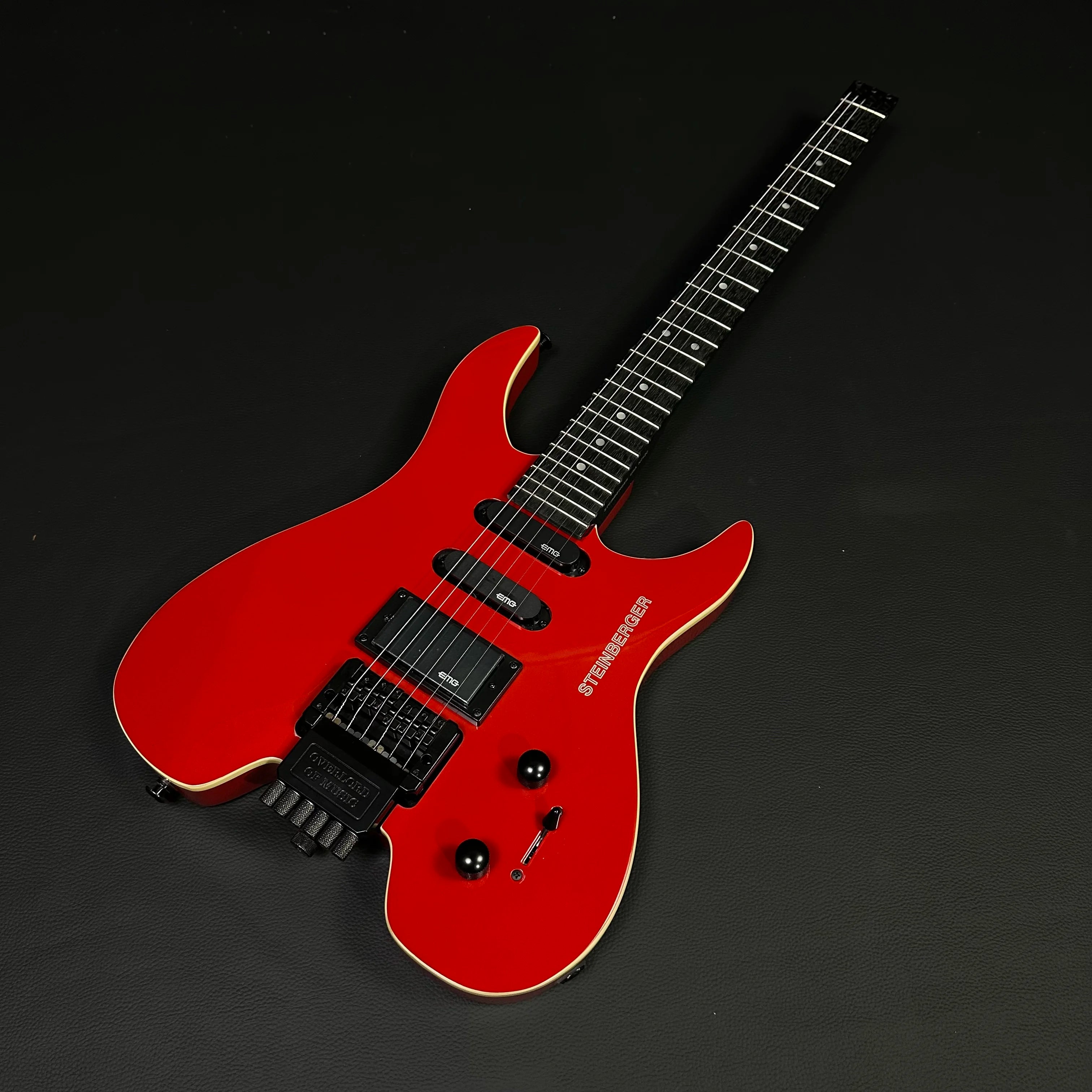 6 Strings Red Headless Satin Finished Floyed Rose Bridge 24 Frets Electric Guitar