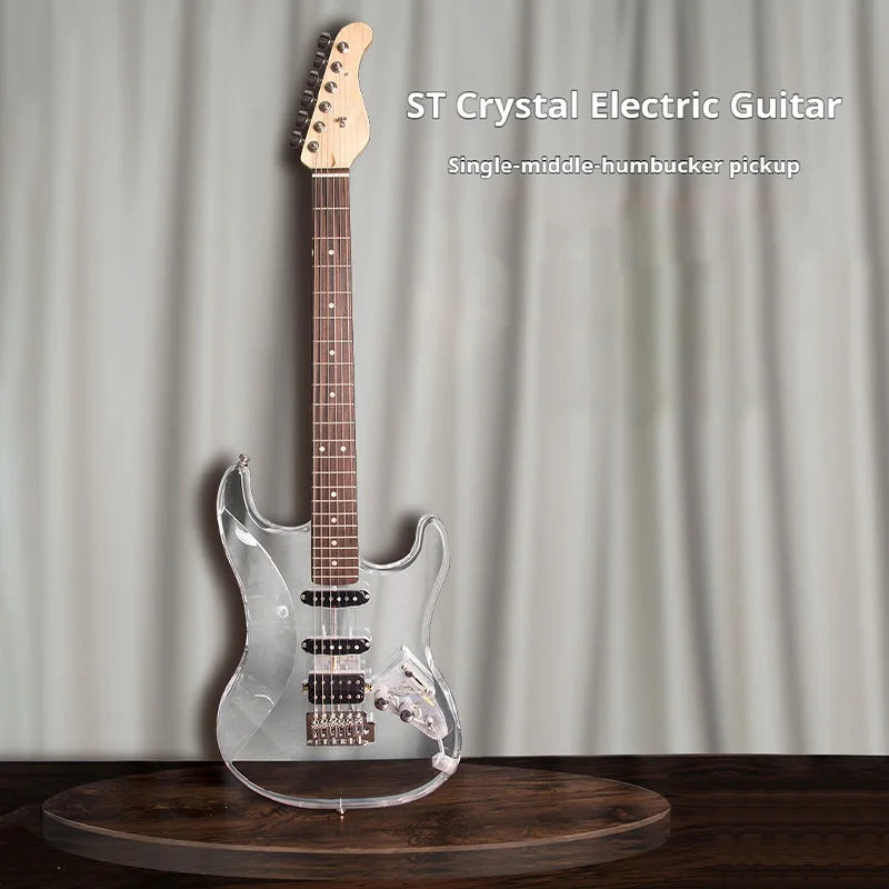 Crystal Electric Guitar Transparent Acrylic Beginner With Rosewood Fretboard Single